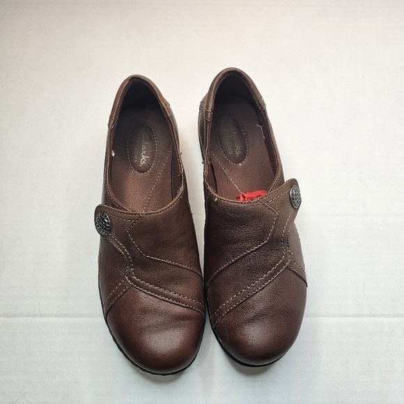CLARKS Bendables Brown Leather Slip On Clog Shoes Size 8 - Picture 2 of 12